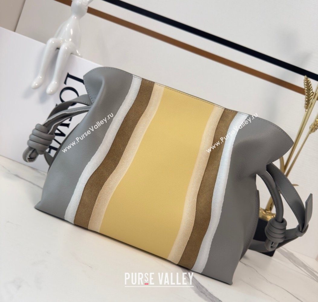 Loewe Medium Flamenco clutch bag Landscape in nappa calfskin leather Sparkling Grey/Butter Yellow 2026 262585 (YY-260121066)