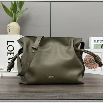 Loewe Flamenco Medium Clutch in Nappa Calfskin Leather Dark Khaki Green 2026 262386 (Ys-260121090)