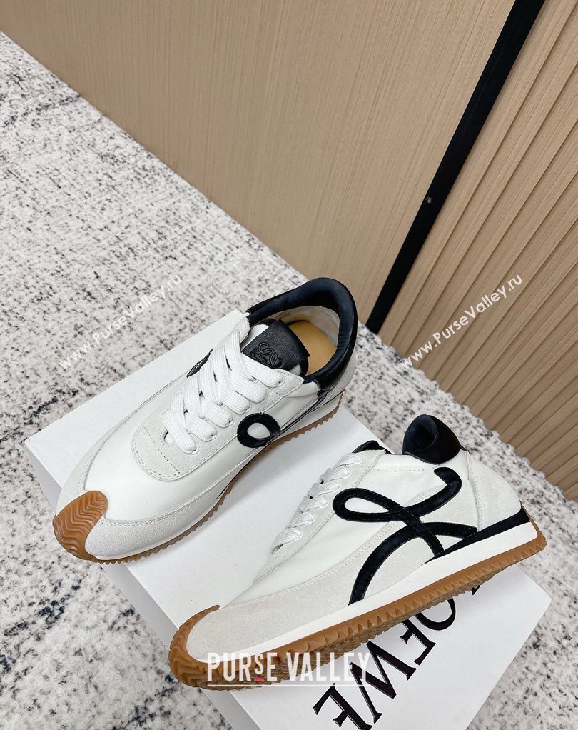 Loewe Flow Runner Sneakers in Nylon and Suede White/Black 2026 0226 (MD-260226040)