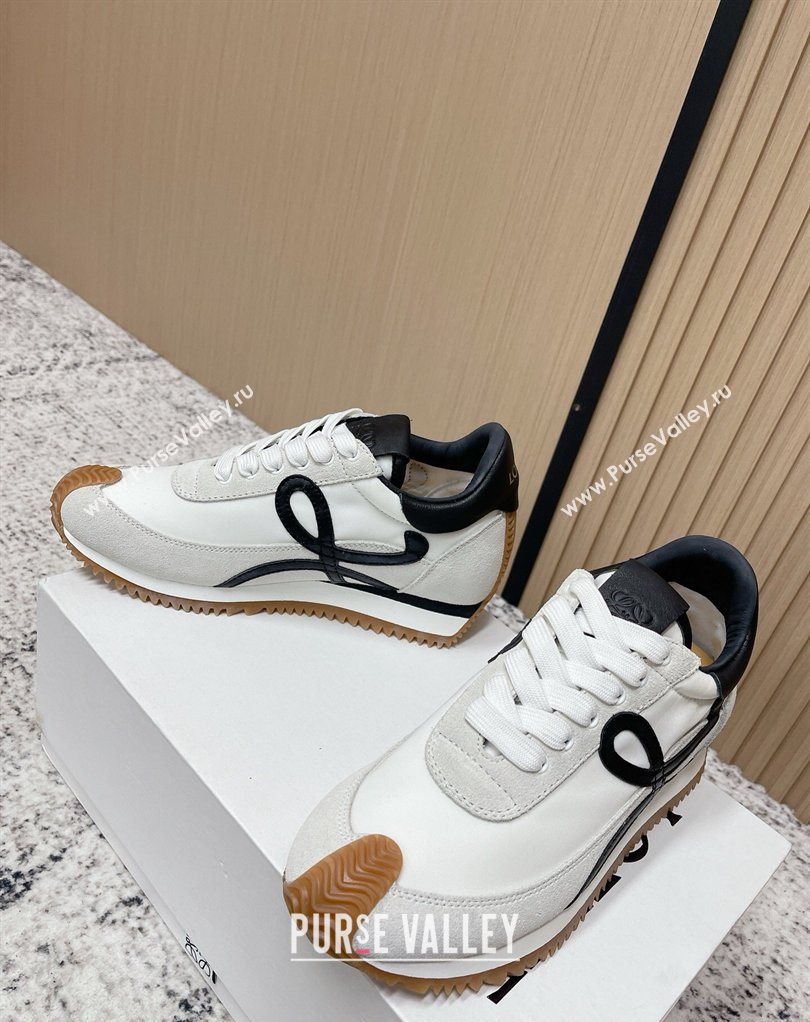 Loewe Flow Runner Sneakers in Nylon and Suede White/Black 2026 0226 (MD-260226040)