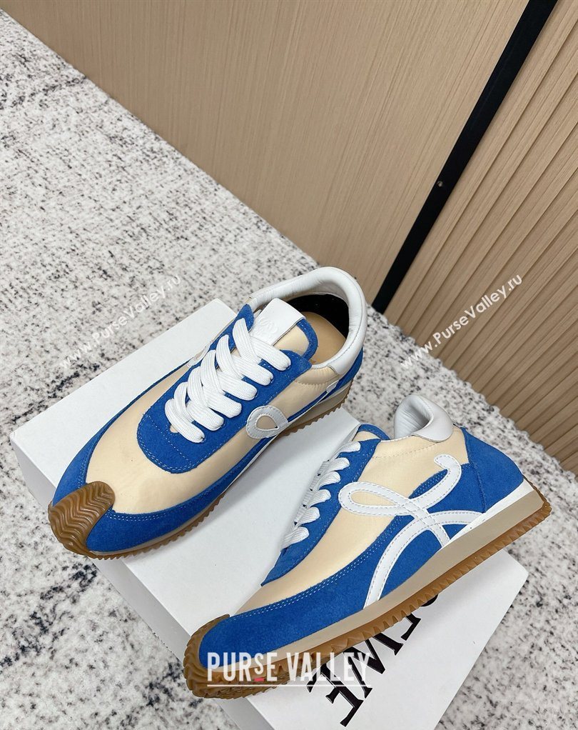 Loewe Flow Runner Sneakers in Nylon and Suede Beige/Blue 2026 0226 (MD-260226015)