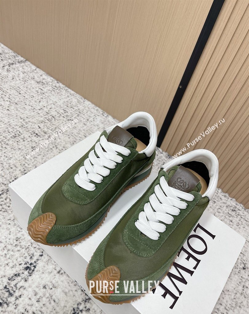 Loewe Flow Runner Sneakers in Nylon and Suede Green 37 2026 0226 (MD-260226047)