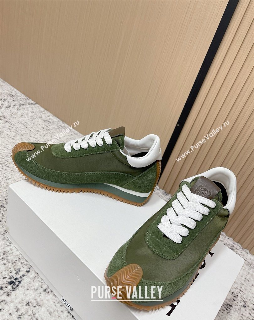 Loewe Flow Runner Sneakers in Nylon and Suede Green 37 2026 0226 (MD-260226047)