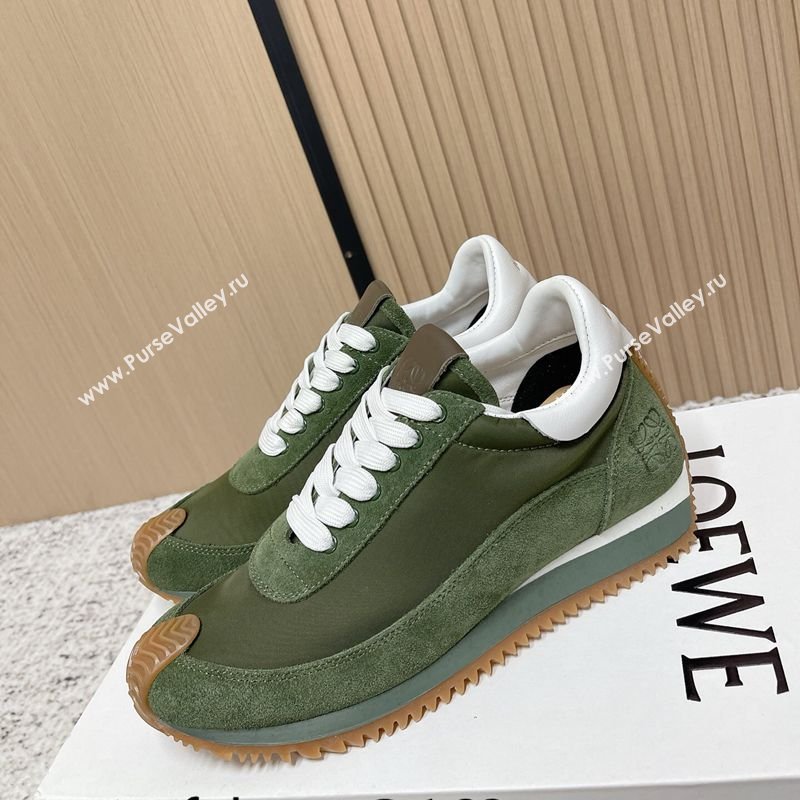 Loewe Flow Runner Sneakers in Nylon and Suede Green 37 2026 0226 (MD-260226047)