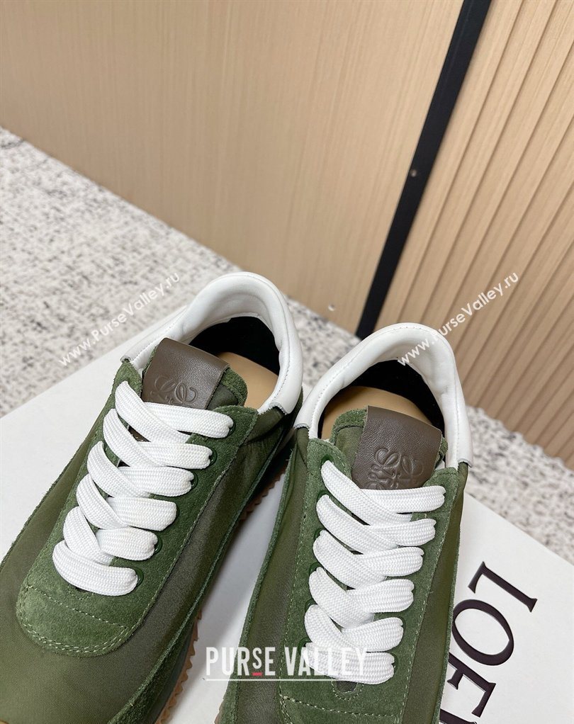 Loewe Flow Runner Sneakers in Nylon and Suede Green 37 2026 0226 (MD-260226047)