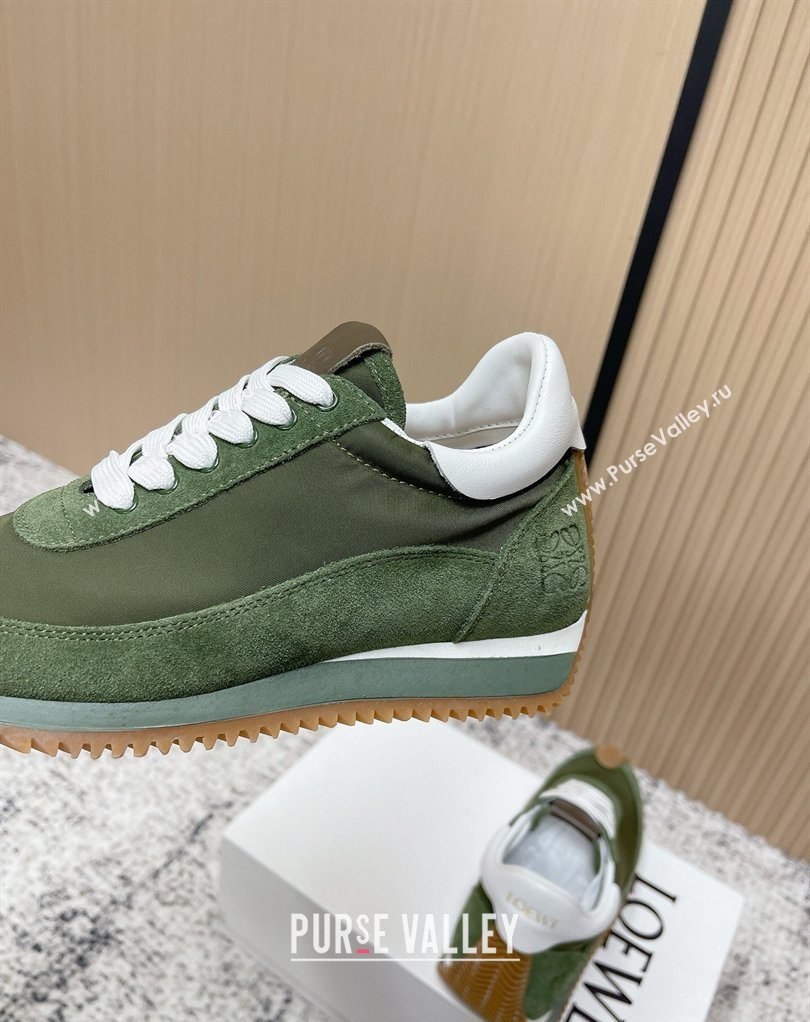 Loewe Flow Runner Sneakers in Nylon and Suede Green 37 2026 0226 (MD-260226047)