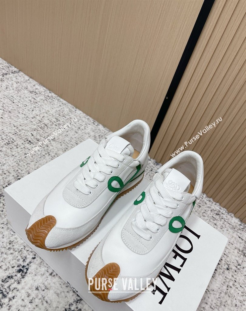 Loewe Flow Runner Sneakers in Nylon and Suede White/Green 2026 0226 (MD-260226048)