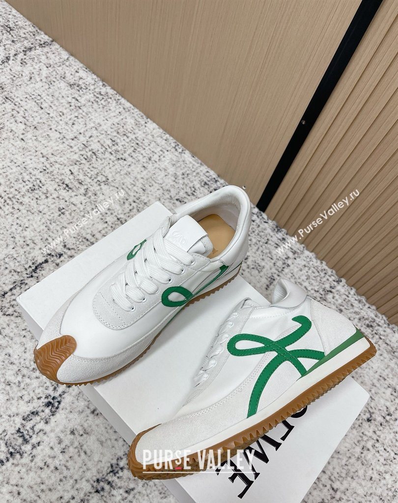 Loewe Flow Runner Sneakers in Nylon and Suede White/Green 2026 0226 (MD-260226048)