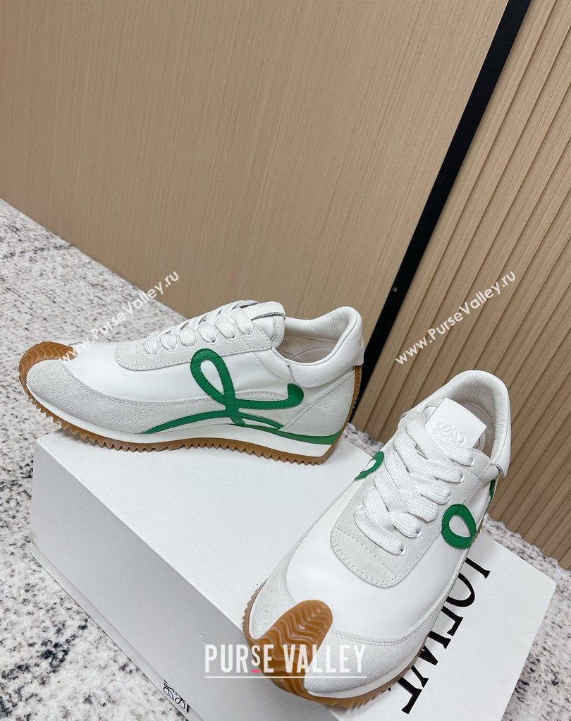 Loewe Flow Runner Sneakers in Nylon and Suede White/Green 2026 0226 (MD-260226048)