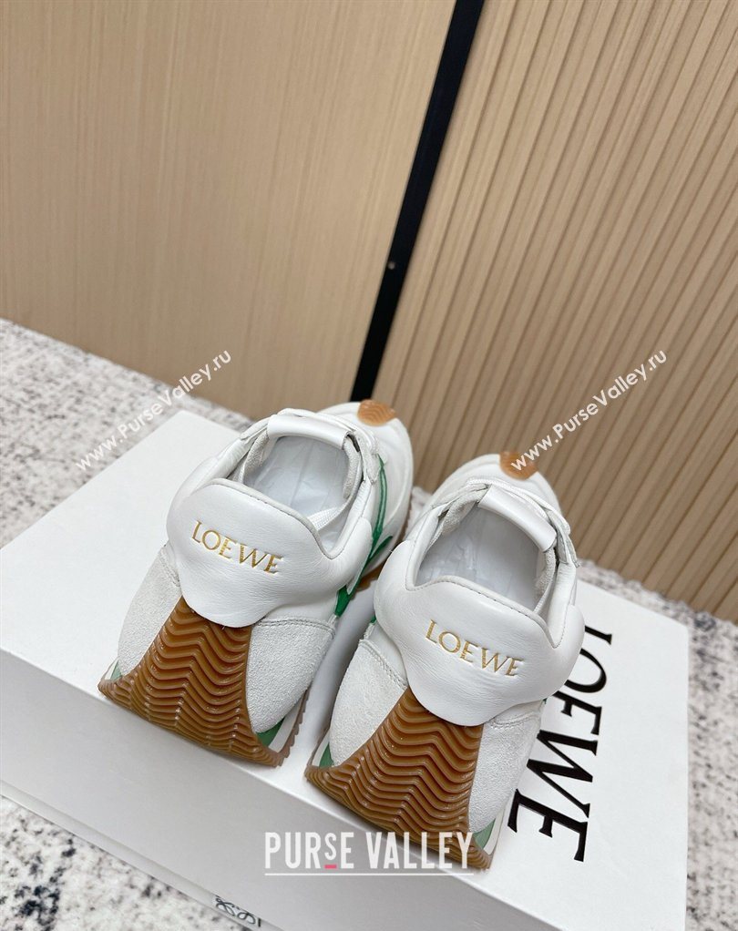 Loewe Flow Runner Sneakers in Nylon and Suede White/Green 2026 0226 (MD-260226048)