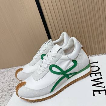 Loewe Flow Runner Sneakers in Nylon and Suede White/Green 2026 0226 (MD-260226048)