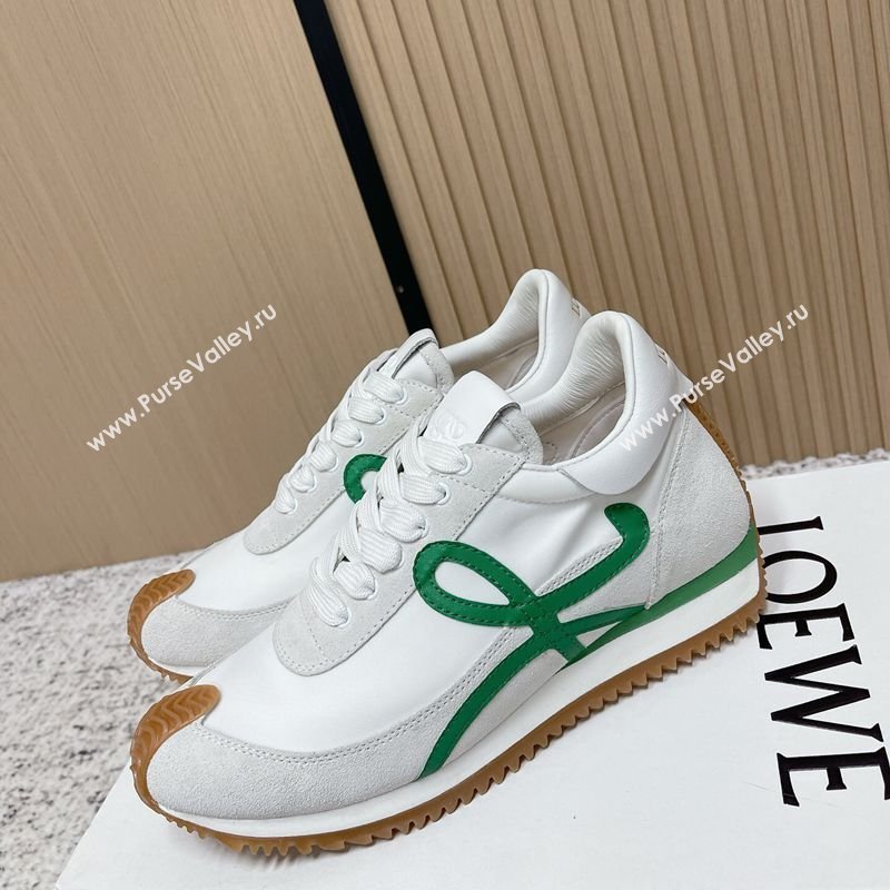 Loewe Flow Runner Sneakers in Nylon and Suede White/Green 2026 0226 (MD-260226048)