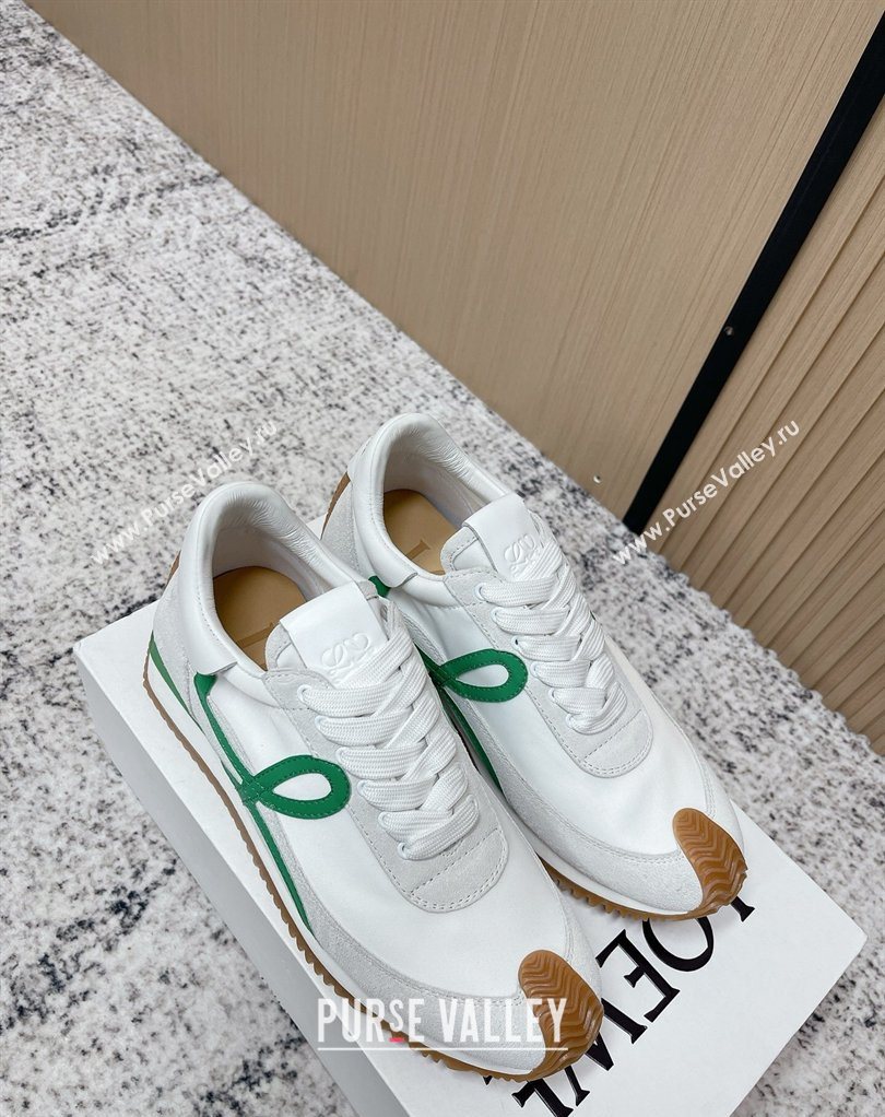 Loewe Flow Runner Sneakers in Nylon and Suede White/Green 2026 0226 (MD-260226048)