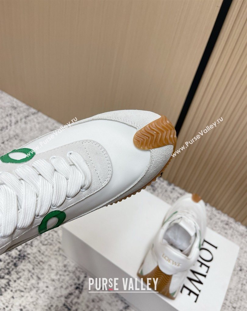 Loewe Flow Runner Sneakers in Nylon and Suede White/Green 2026 0226 (MD-260226048)