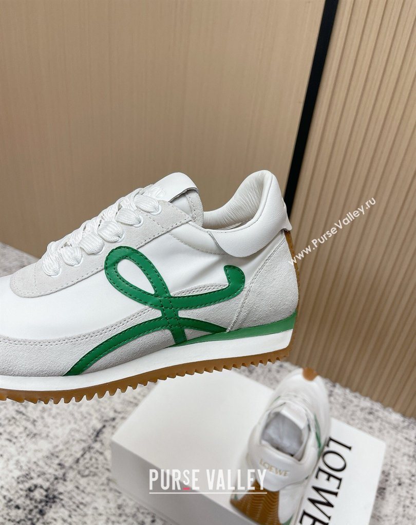 Loewe Flow Runner Sneakers in Nylon and Suede White/Green 2026 0226 (MD-260226048)