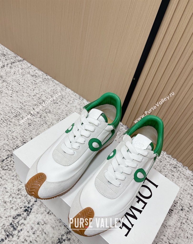 Loewe Flow Runner Sneakers in Nylon and Suede White/Green 39 2026 0226 (MD-260226049)