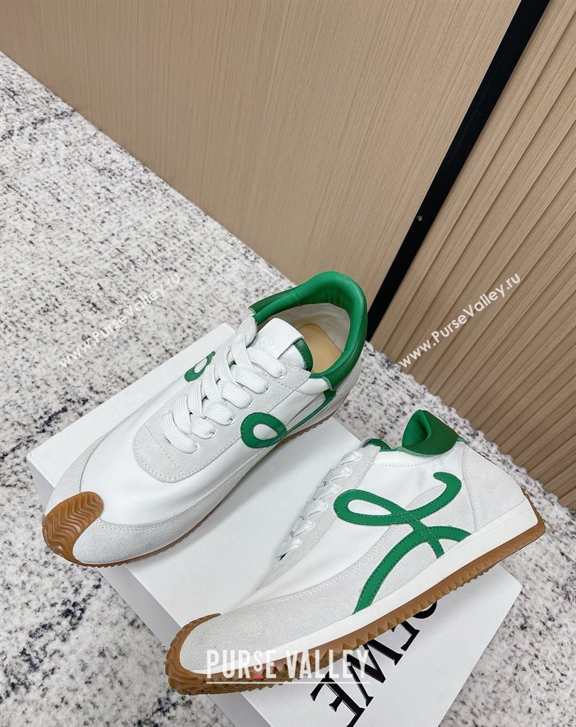 Loewe Flow Runner Sneakers in Nylon and Suede White/Green 39 2026 0226 (MD-260226049)