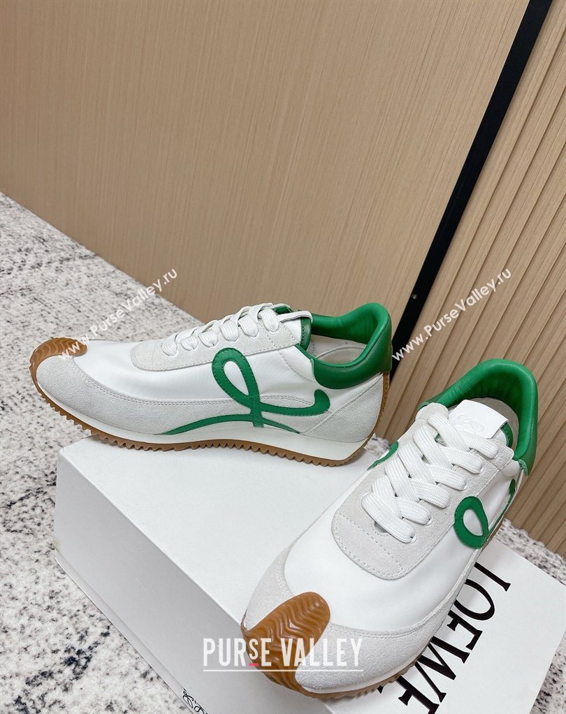 Loewe Flow Runner Sneakers in Nylon and Suede White/Green 39 2026 0226 (MD-260226049)