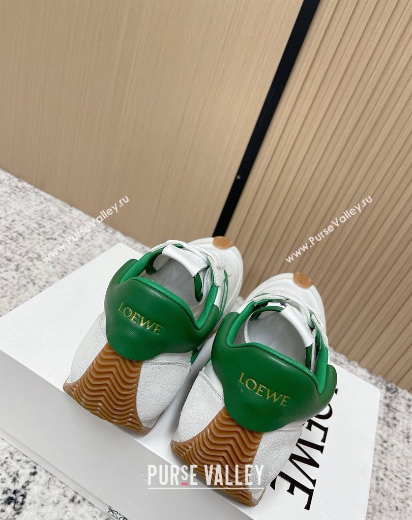 Loewe Flow Runner Sneakers in Nylon and Suede White/Green 39 2026 0226 (MD-260226049)
