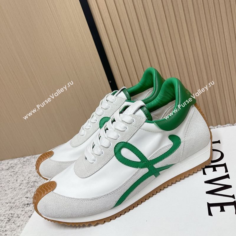 Loewe Flow Runner Sneakers in Nylon and Suede White/Green 39 2026 0226 (MD-260226049)