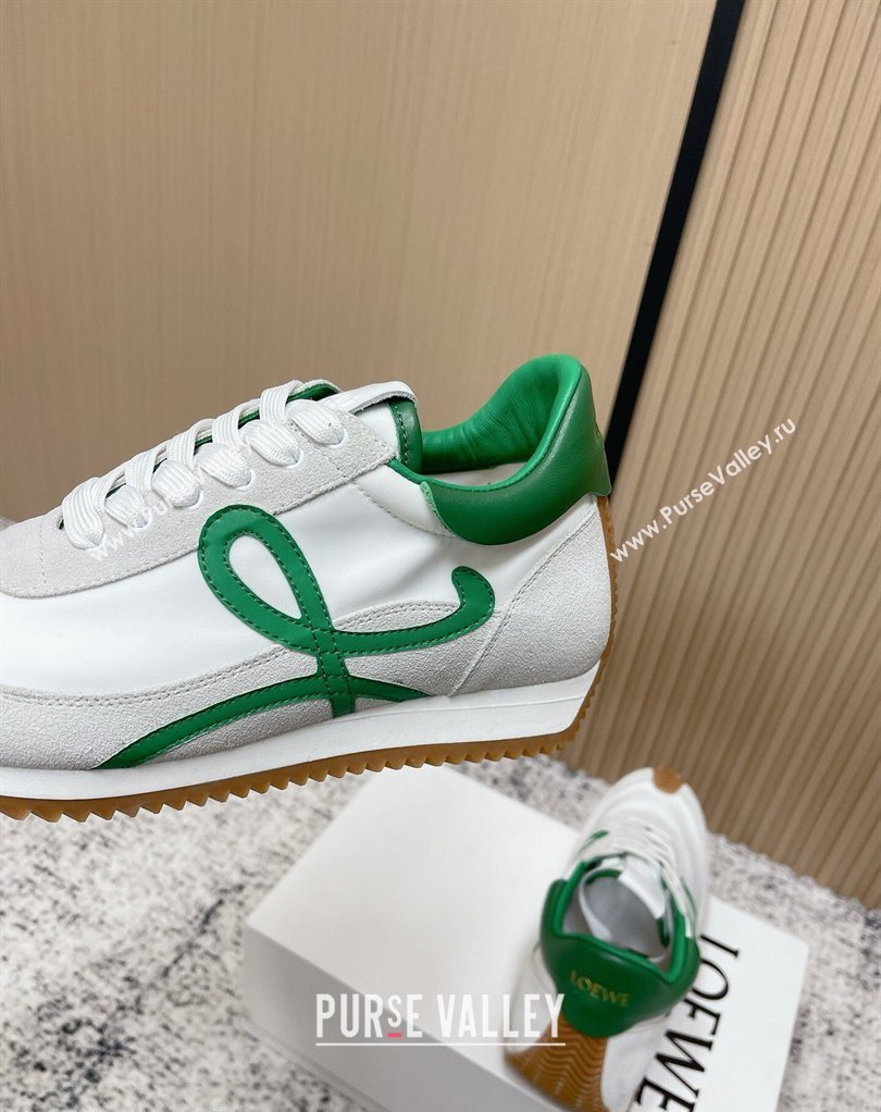 Loewe Flow Runner Sneakers in Nylon and Suede White/Green 39 2026 0226 (MD-260226049)