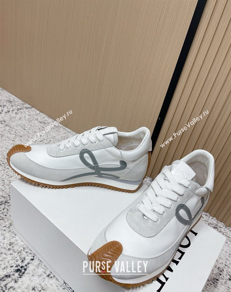 Loewe Flow Runner Sneakers in Nylon and Suede White/Grey 40 2026 0226 (MD-260226050)
