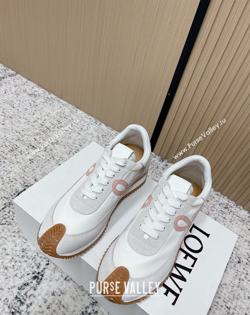 Loewe Flow Runner Sneakers in Nylon and Suede White/Pink 2026 0226 (MD-260226051)