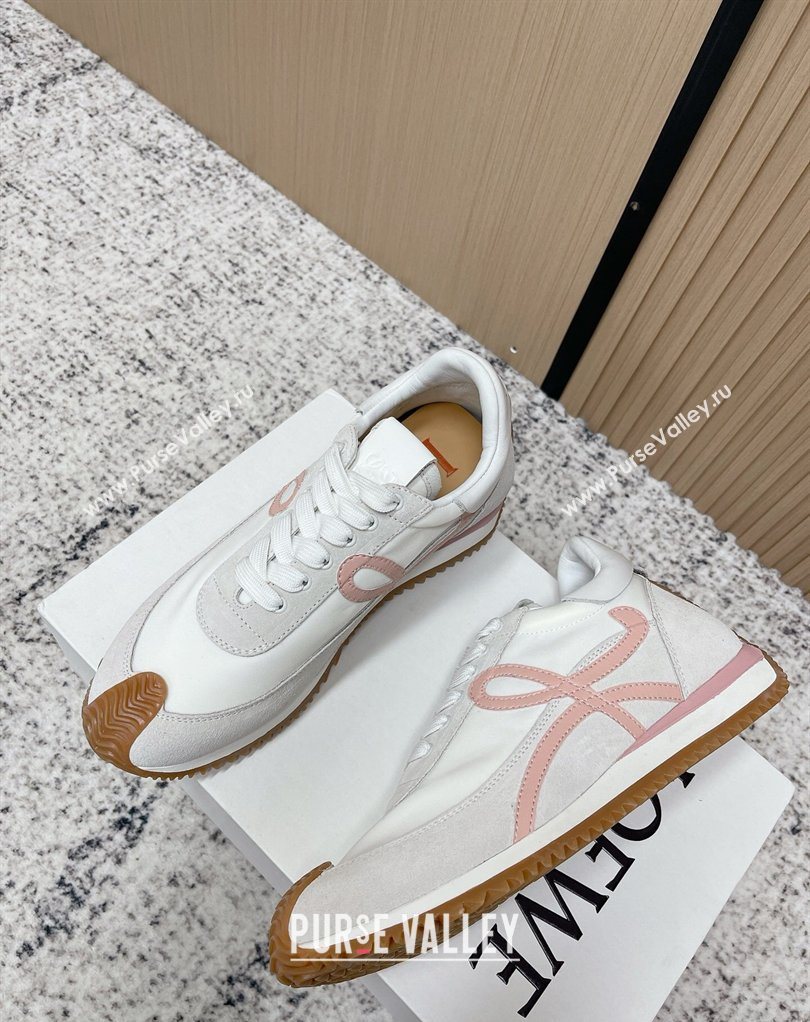 Loewe Flow Runner Sneakers in Nylon and Suede White/Pink 2026 0226 (MD-260226051)