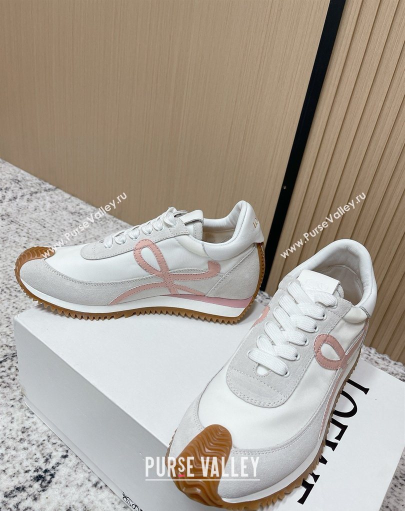 Loewe Flow Runner Sneakers in Nylon and Suede White/Pink 2026 0226 (MD-260226051)