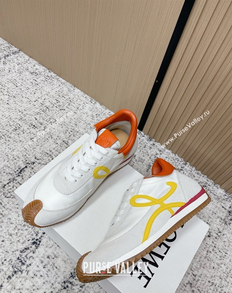 Loewe Flow Runner Sneakers in Nylon and Suede White/Orange 2026 0226 (MD-260226058)
