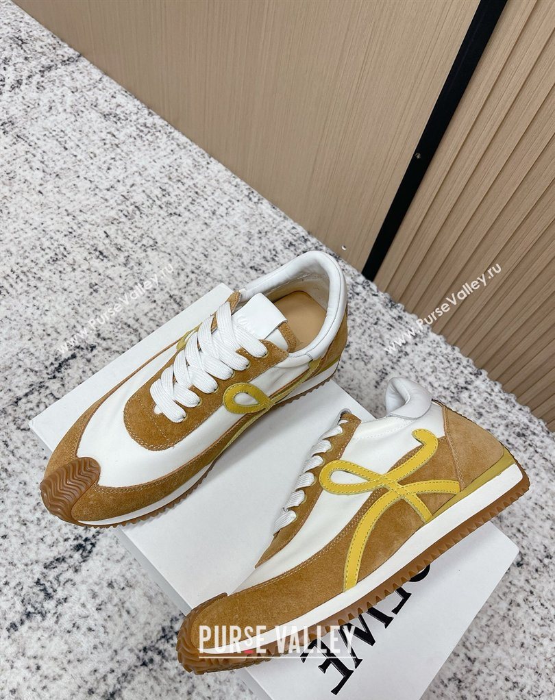 Loewe Flow Runner Sneakers in Nylon and Suede White/Brown 49 2026 0226 (MD-260226059)