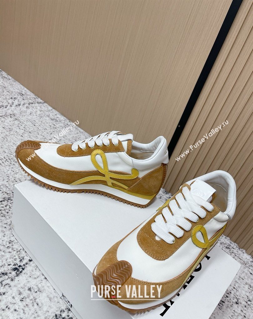 Loewe Flow Runner Sneakers in Nylon and Suede White/Brown 49 2026 0226 (MD-260226059)