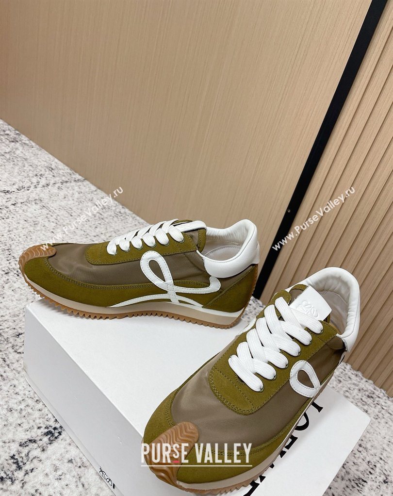 Loewe Flow Runner Sneakers in Nylon and Suede Green 7 2026 0226 (MD-260226017)