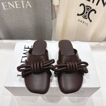 Loewe Flamenco Knot Flat Mules in Lambskin Leather Dark Chestnut Brown 2026 (MD-260226005)