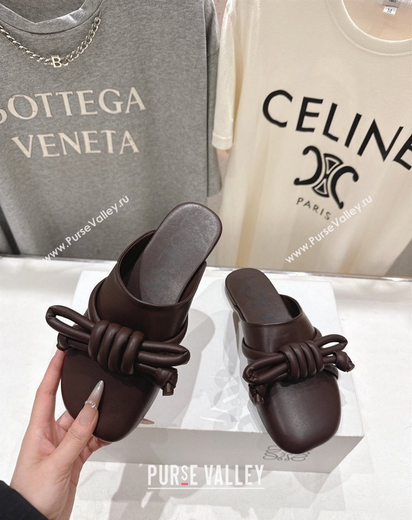 Loewe Flamenco Knot Flat Mules in Lambskin Leather Dark Chestnut Brown 2026 (MD-260226005)