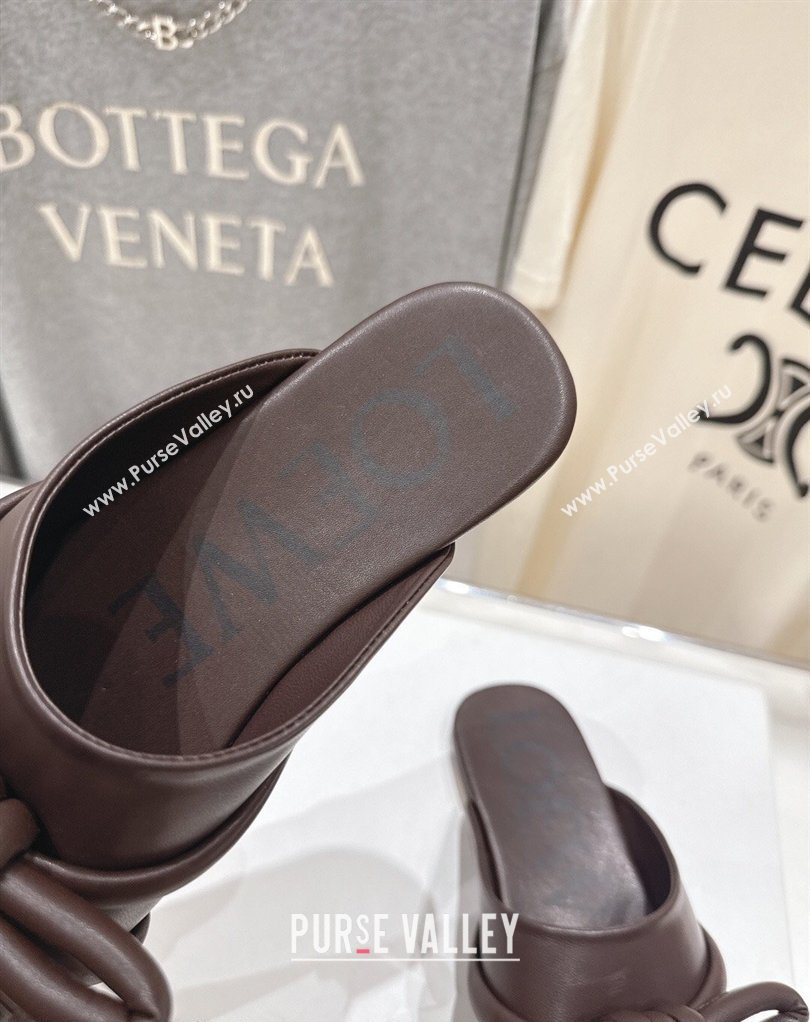 Loewe Flamenco Knot Flat Mules in Lambskin Leather Dark Chestnut Brown 2026 (MD-260226005)