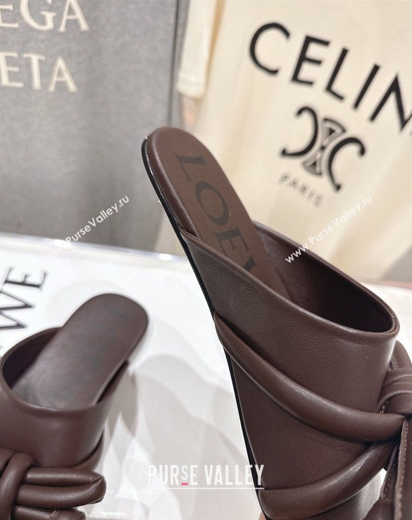 Loewe Flamenco Knot Flat Mules in Lambskin Leather Dark Chestnut Brown 2026 (MD-260226005)