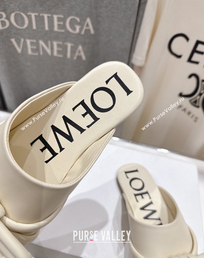 Loewe Flamenco Knot Flat Mules in Lambskin Leather Butter White 2026 (MD-260226006)