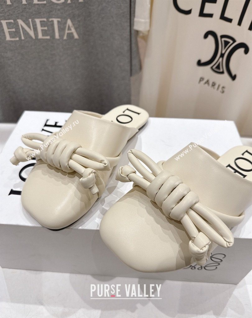 Loewe Flamenco Knot Flat Mules in Lambskin Leather Butter White 2026 (MD-260226006)