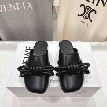 Loewe Flamenco Knot Flat Mules in Lambskin Leather Black 2026 (MD-260226007)