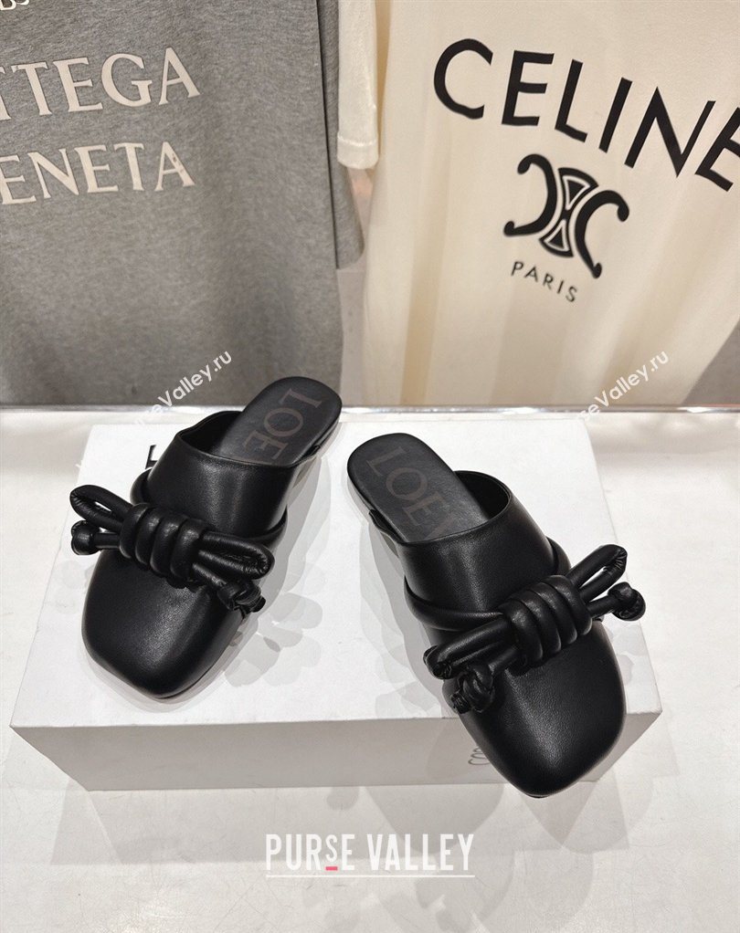 Loewe Flamenco Knot Flat Mules in Lambskin Leather Black 2026 (MD-260226007)