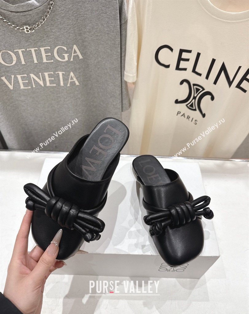 Loewe Flamenco Knot Flat Mules in Lambskin Leather Black 2026 (MD-260226007)