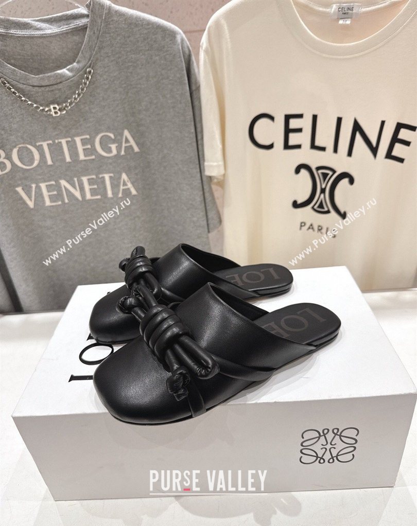 Loewe Flamenco Knot Flat Mules in Lambskin Leather Black 2026 (MD-260226007)
