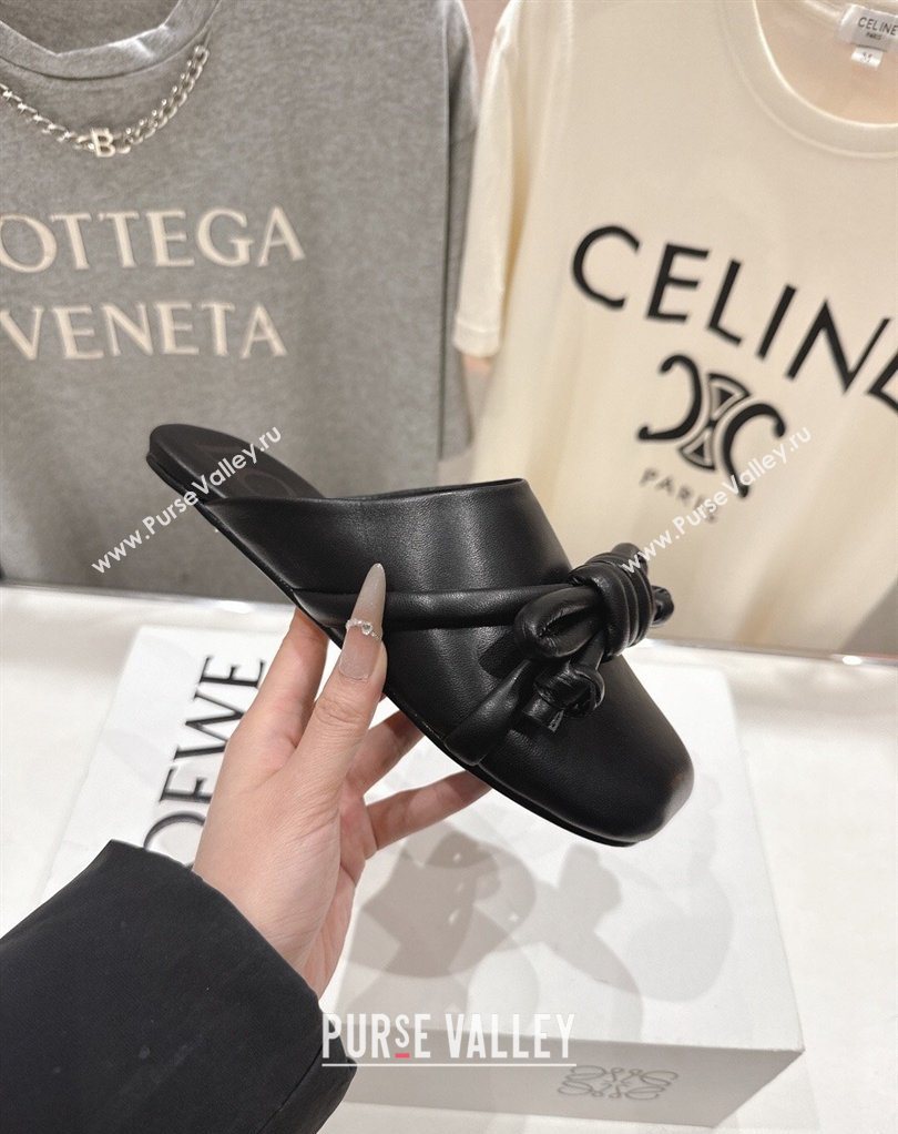 Loewe Flamenco Knot Flat Mules in Lambskin Leather Black 2026 (MD-260226007)