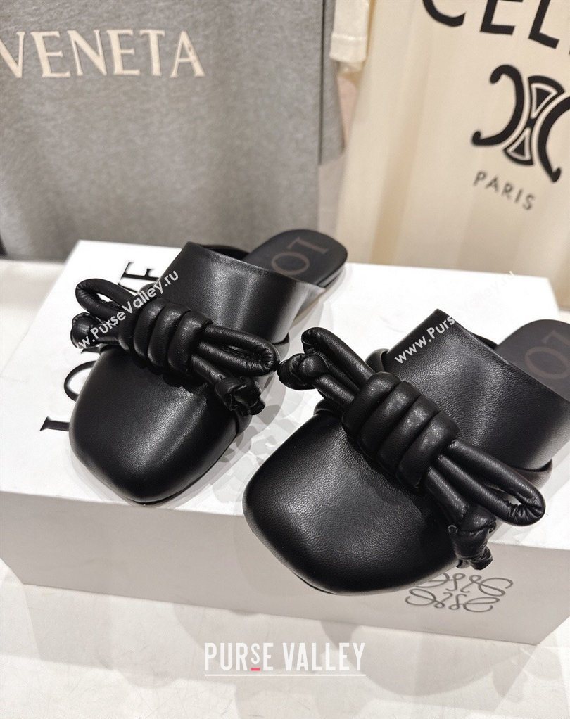 Loewe Flamenco Knot Flat Mules in Lambskin Leather Black 2026 (MD-260226007)