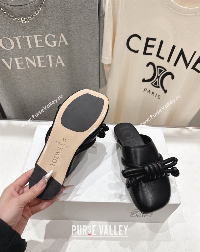 Loewe Flamenco Knot Flat Mules in Lambskin Leather Black 2026 (MD-260226007)