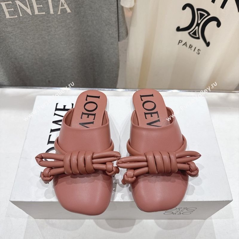 Loewe Flamenco Knot Flat Mules in Lambskin Leather Blush Pink 2026 (MD-260226008)