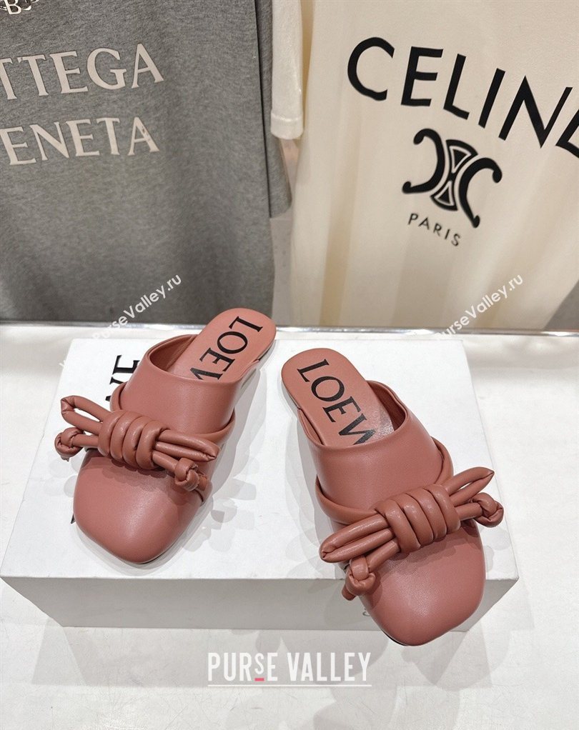 Loewe Flamenco Knot Flat Mules in Lambskin Leather Blush Pink 2026 (MD-260226008)
