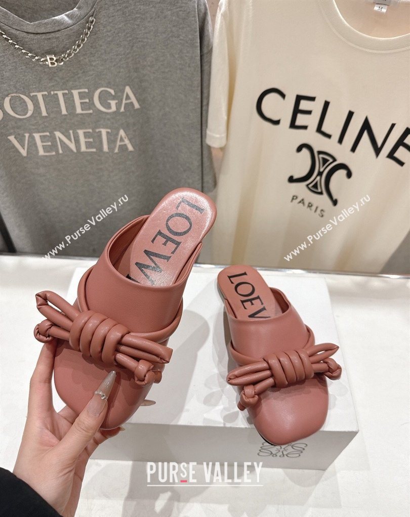 Loewe Flamenco Knot Flat Mules in Lambskin Leather Blush Pink 2026 (MD-260226008)