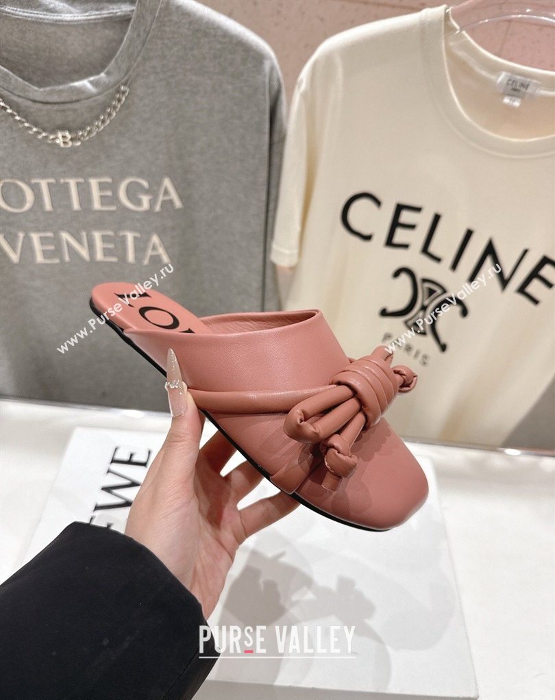 Loewe Flamenco Knot Flat Mules in Lambskin Leather Blush Pink 2026 (MD-260226008)